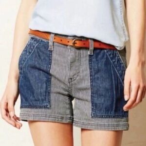 ANTHROPOLOGIE Pilcro and the Letterpress Railroad Striped Denim Shorts 28